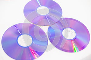 CDs DVDs - Blank recordable DVDs DVD-R purple discs on white background