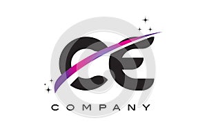 CE C E Black Letter Logo Design with Purple Magenta Swoosh photo