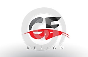 CE C E Brush Logo Letters with Red and Black Swoosh Brush Front