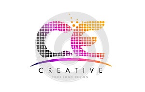 CE C E Letter Logo Design with Magenta Dots and Swoosh photo