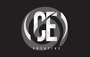 CE C E White Letter Logo Design with Black Background. photo