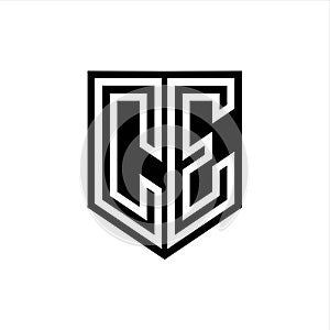CE Logo monogram shield geometric white line inside black shield color design photo