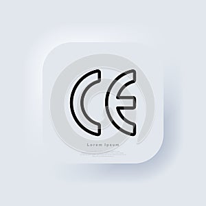 CE mark. CE symbol. European Conformity certification mark. Neumorphic UI UX white user interface web button. Neumorphism. Vector