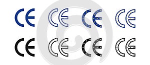 CE mark icon. CE marking for product packaging. CE symbol isolated on white background. collection of European Conformity