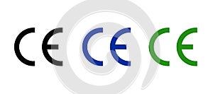 CE mark icon symbol, european certificate. CE logo manufacturer product sign europeene label quality photo