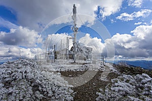 Ceahlau Toaca weather station with frost