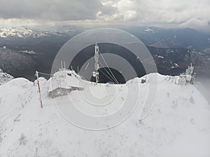 Ceahlau Toaca weather station on top of the mountain.