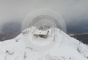 Ceahlau Toaca weather station on top of the mountain.