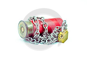 Ceasefire - bullet chained with padlock horizental