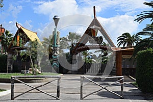 Cecina, Italy - 26 September 2020: The entrance of Acqua Village in Marina di Cecina