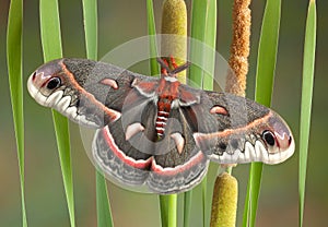 Cecropia moth on cattails