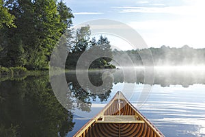 Cedar Canoe Bow on a Misty Lake