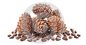 Cedar cones with nuts. Isolated.