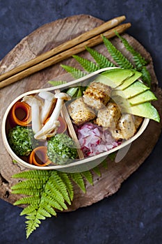 Japanese bento lunch box with tofu