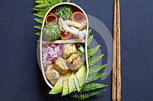 Japanese bento lunch box with tofu
