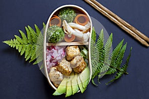 Japanese bento lunch box with tofu