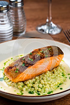 Cedar plank grilled or roasted salmon with herbs and spices