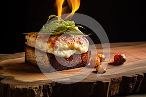 cedar plank grilling goat cheese, framed by grill grate