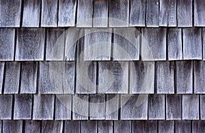 Cedar shingles which have shrunk and faded gray with age