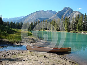 Cedar stripper canoe in Canada`s Rocky Mountains