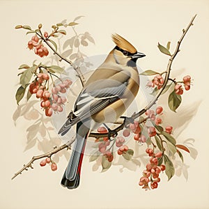 Cedar waxwing,watercolor