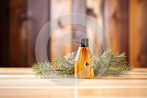 cedarwood essential oil bottle on wooden planks
