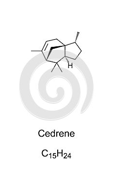 Cedrene, found in cedar oil, an essential oil, chemical formula