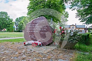 Cedry Wielkie, Poland - June 17, 2017: Monument to memorize prisons of Stuthoff who died during Death March in 24 and 25 january 1