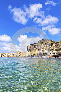 Cefalu beach, Cefalu town, Sicily, Italy