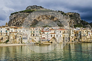 Cefalu beach the rock and temple of diana