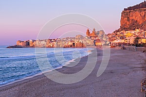 Cefalu at sunset, Sicily, Italy