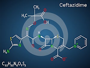 Ceftazidime molecule. It is cephalosporin, semisynthetic, antibacterial, antibiotic derived from cephaloridine.