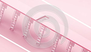 Ceil ladder - Stair Modern and simple stairs in the concept of business transformation in a Pink  background