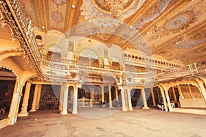 Ceiling with art inside the Audience Hall of the royal Palace of Mysore, built in 1912