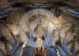 Ceiling of the Basilica de Santa Maria del Mar in the Ribera district of Barcelona, Spain. photo