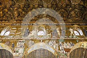 Ceiling of the Capella Palatina Chapel inside the Palazzo dei Normanni in Palermo, Sicily, Italy photo