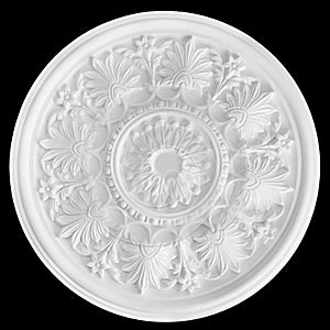 Ceiling Centres or plaster Ceiling Roses. isolated on black