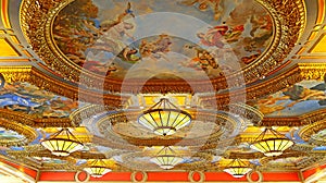 Ceiling chandeliers and paintings of venetian hotel, macau
