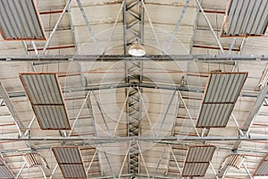 Ceiling construction of a warehouse with lighting and radiant heaters