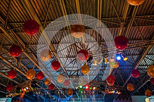 Ceiling decorated with balloons