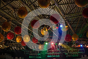 Ceiling decorated with balloons