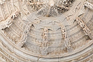 Ceiling decoration in famous ancient Ranakpur Jain temple in Rajasthan, India