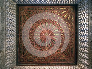 The ceiling decoration at Nasrid Palace, Alhambra, Andalucia, Spain photo