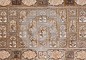 Ceiling decoration at Sheesh Mahal palace in Amber Fort, Rajasthan, India