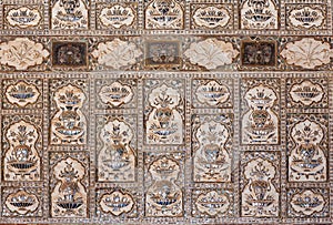 Ceiling decoration at Sheesh Mahal palace, Hall of Mirrors in Amber Fort, Rajasthan, India