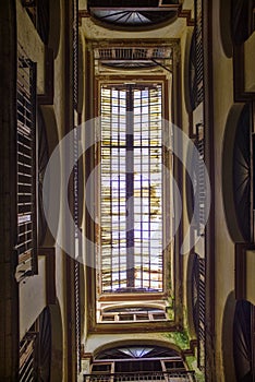 Ceiling detail in Old Havana building interior with typical colo