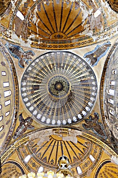 Ceiling and dome of Haghia Sophia in Istanbul, Turkey