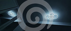 Ceiling eco-lamp window reflection in the evening