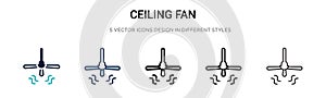 Ceiling fan icon in filled, thin line, outline and stroke style. Vector illustration of two colored and black ceiling fan vector