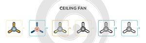 Ceiling fan vector icon in 6 different modern styles. Black, two colored ceiling fan icons designed in filled, outline, line and